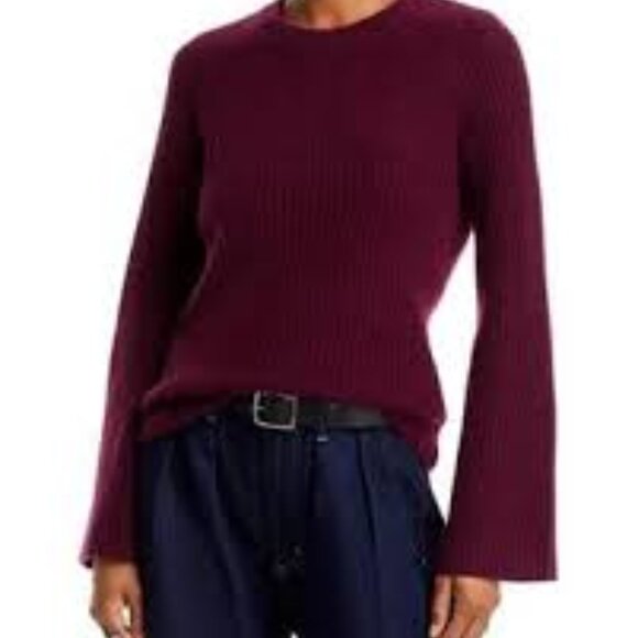 C BY BLOOMINGDALE'S CASHMERE Ribbed Crewneck Sweater  In Heather Burgundy size M - Picture 1 of 6